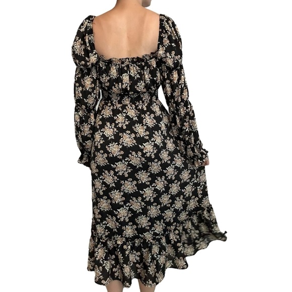 ASTR the label Midi Dress Long Sleeve Black Floral Cottagecore Fall Size Small - Picture 2 of 7